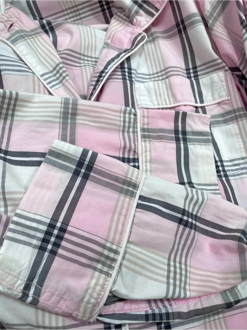J. Crew Cotton Pajamas 2 Piece SET S Pink Grey Plaid Longsleeve Button Top Pants